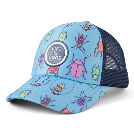 Life Is Good Grid Bug Pattern Trucker Hat - Cool Blue Cool Blue