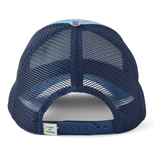 Life Is Good Grid Bug Pattern Trucker Hat - Cool Blue