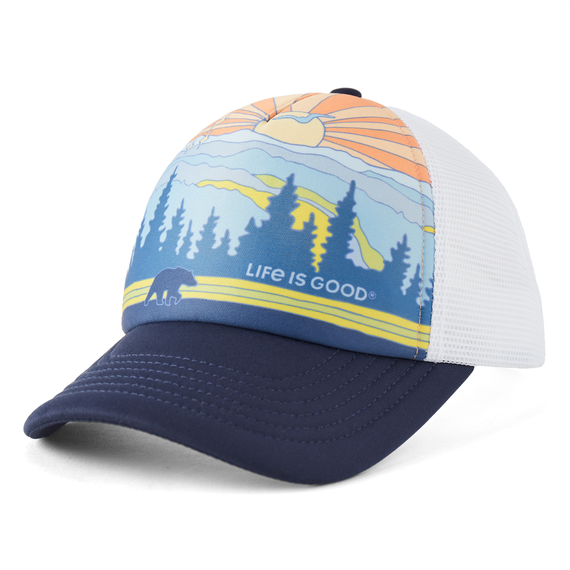 Life Is Good Groovy Great Smoky Mountains Poster Trucker Hat - Darkest Blue Darkest Blue