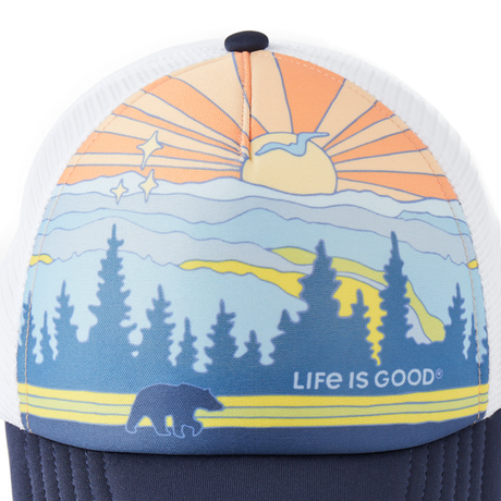 Life Is Good Groovy Great Smoky Mountains Poster Trucker Hat - Darkest Blue