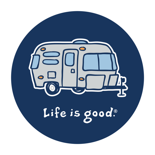 Life Is Good Happy Camper 4" Circle Sticker Darkest blue