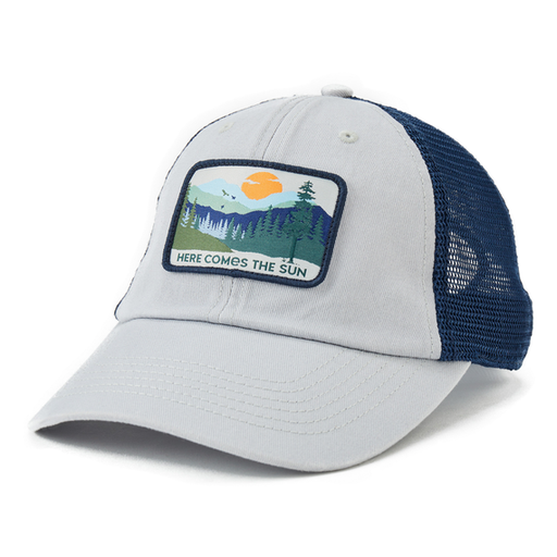 Life Is Good Here Comes The Sun Evergreens Soft Mesh Back Cap Fog gray