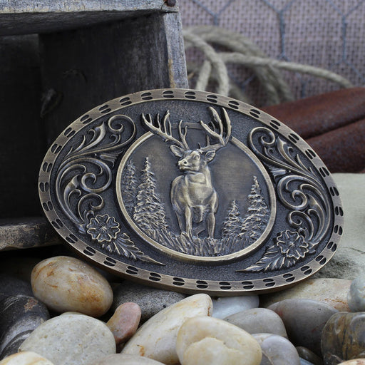 Montana Silversmiths Heritage Outdoor Series Wild Stag Carved Buckle