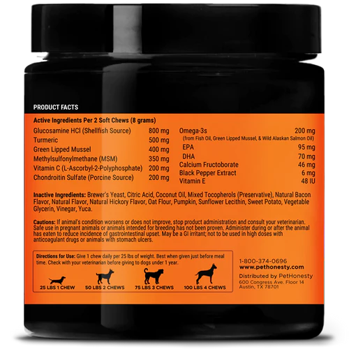 Pet Honesty Hip + Joint Health Max Strength Supplement Chews - Hickory Bacon