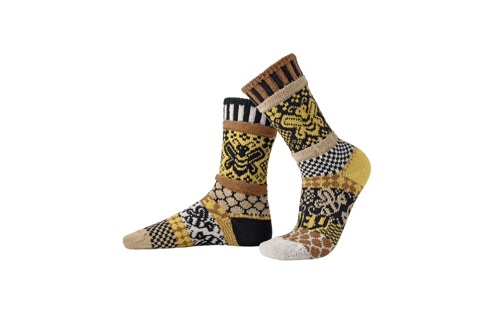 Solmate Honey Bee Crew Sock Black/Caramel Brown/Beige/Honey Mustard/Ivory