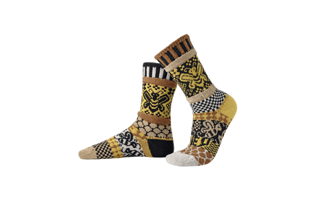 Solmate Honey Bee Crew Sock Black/Caramel Brown/Beige/Honey Mustard/Ivory