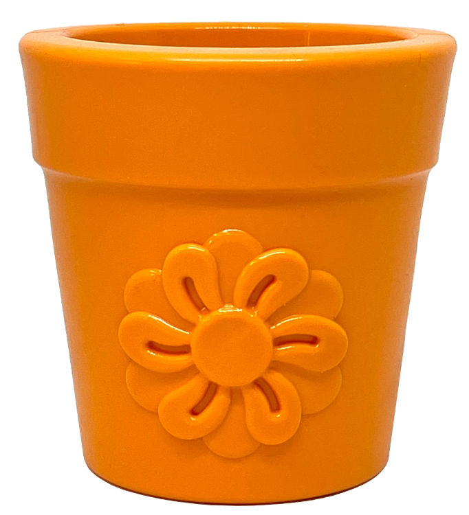 SodaPup PUP-X Rubber Treat Dispenser & Enrichment Toy - Flower Pot - Orange Orange