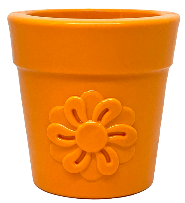 SodaPup PUP-X Rubber Treat Dispenser & Enrichment Toy - Flower Pot - Orange Orange