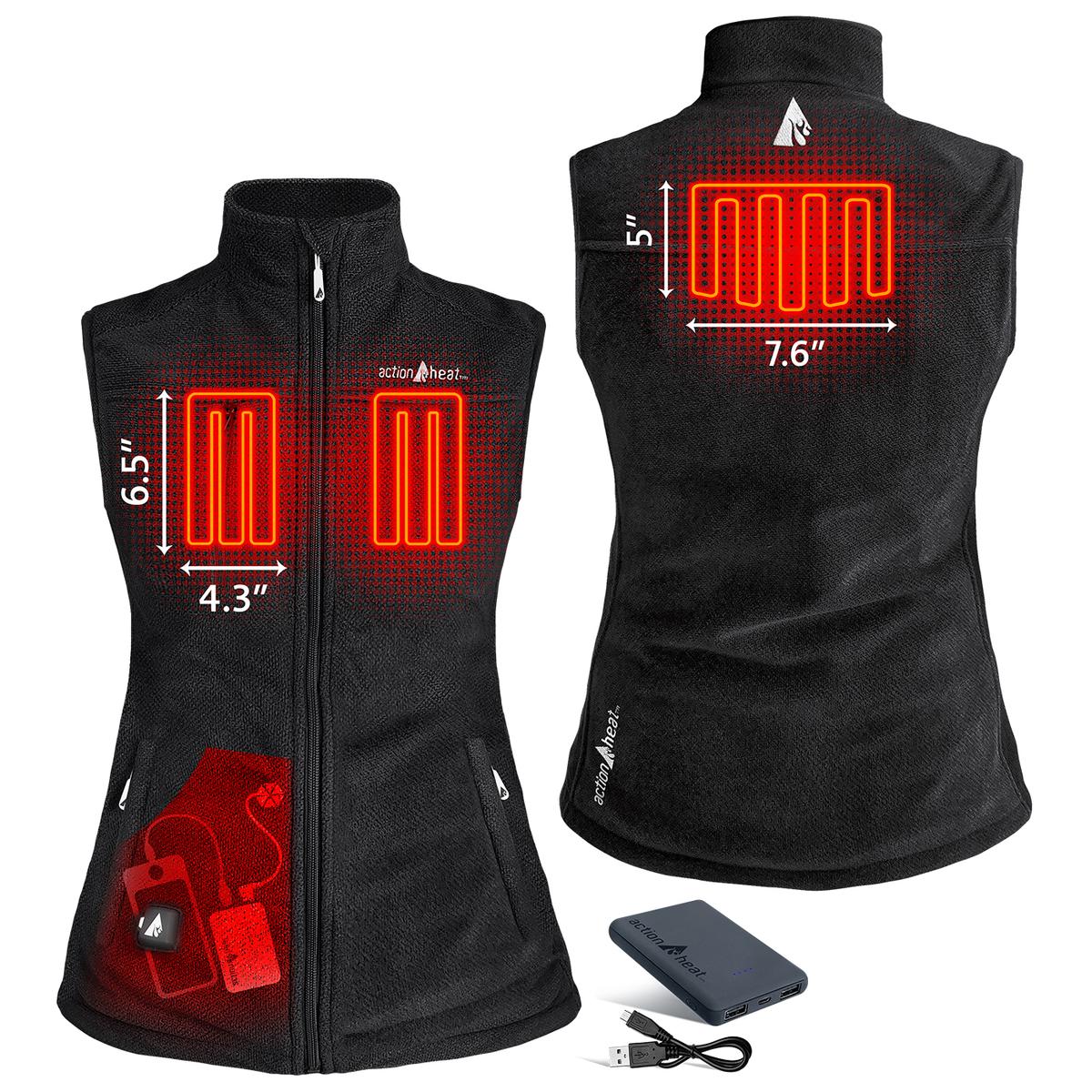 Action Heat Womens 5v Heated Performance Fleece Vest Black