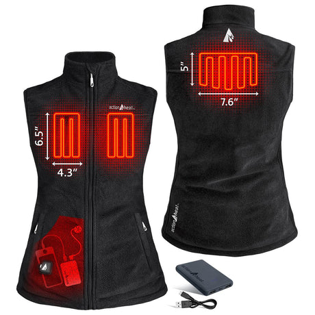 Action Heat Womens 5v Heated Performance Fleece Vest Black