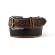 Ariat Mens Floral Embossed Tabs Tapered Leather Belt Black / Brown / 32