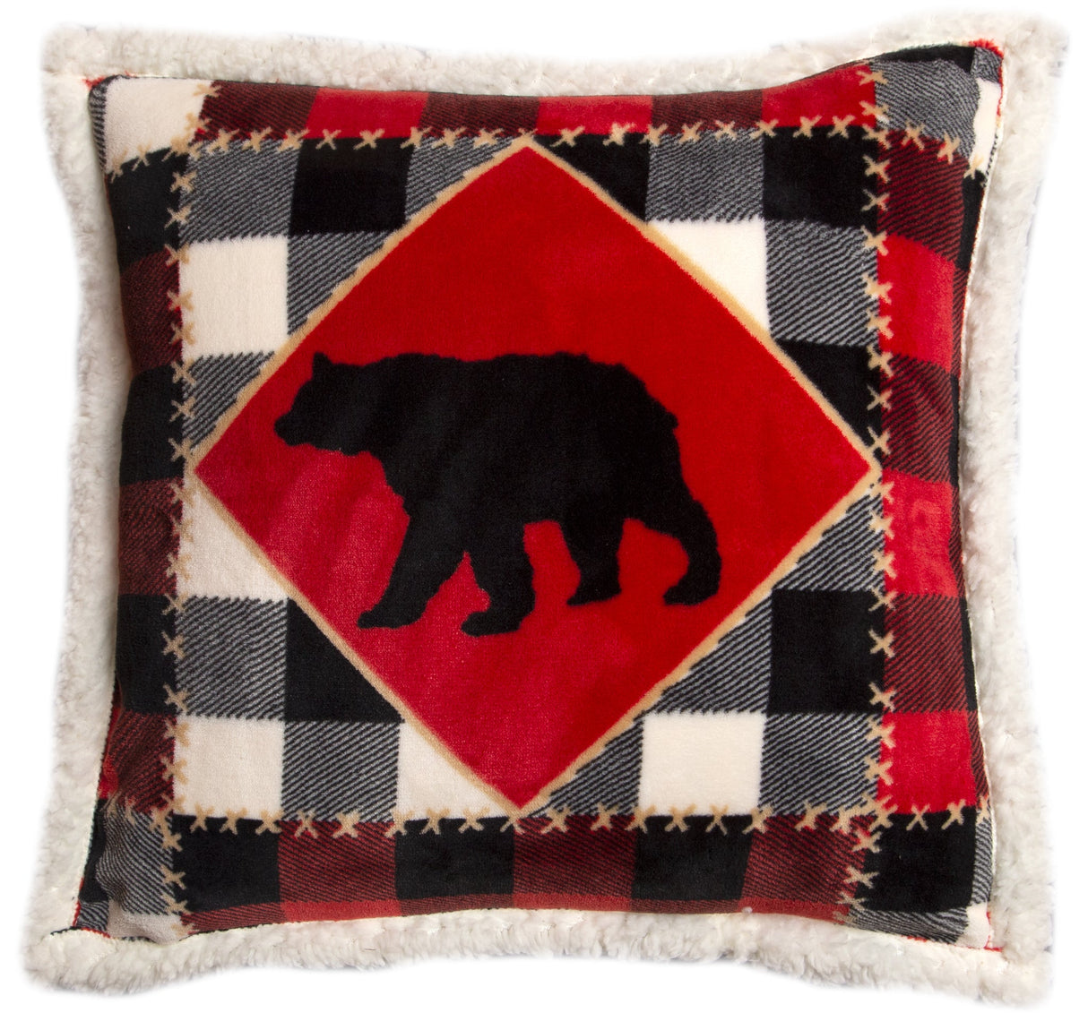 Carstens Inc Lumberjack Bear Pillow Red black