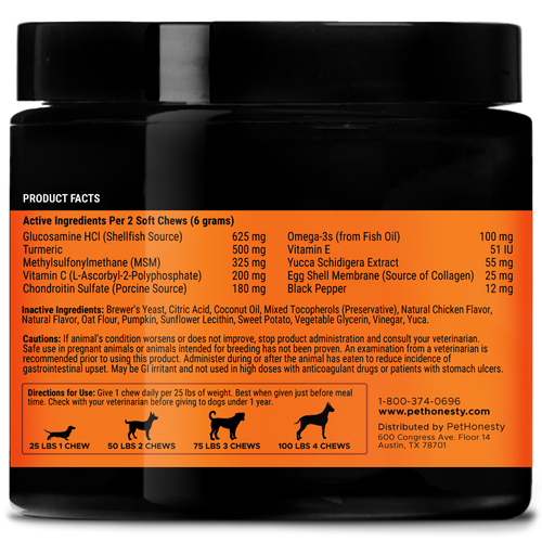 Pet Honesty Hip + Joint Health Supplement Chews - Chicken