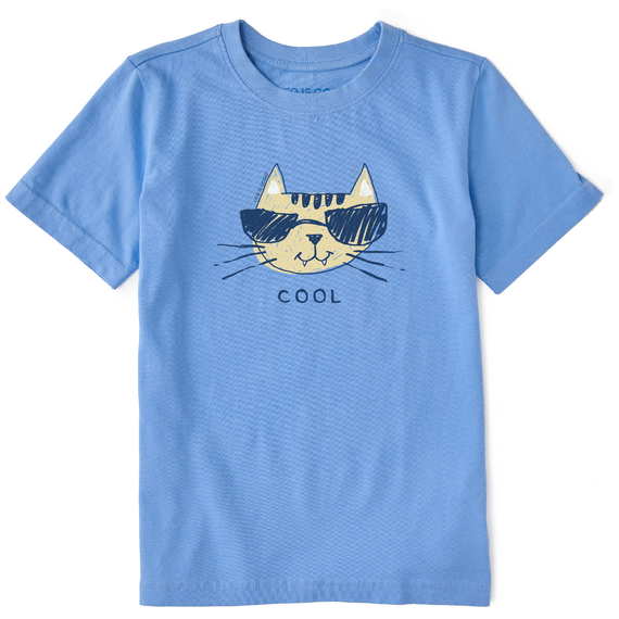 Life Is Good Kids' Cool Cat Short-Sleeve Crusher Tee - Cornflower Blue Cornflower Blue