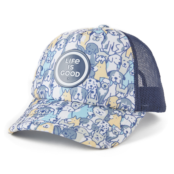 Life Is Good Kids' Heart of Dogs Pattern Trucker - Cloud White Cloud White