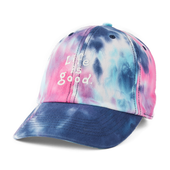 Life Is Good Lig Vintage Tie Dye Wordmark Stacked Chill Cap Raspberrypink tiedye