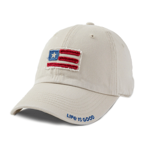 Life is Good American Flag Tattered Chill Cap Bone