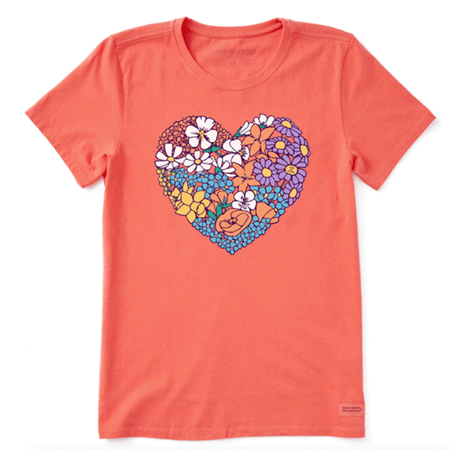 Life is Good Women's Spring Wildflower Heart Crusher Tee Mango Orange