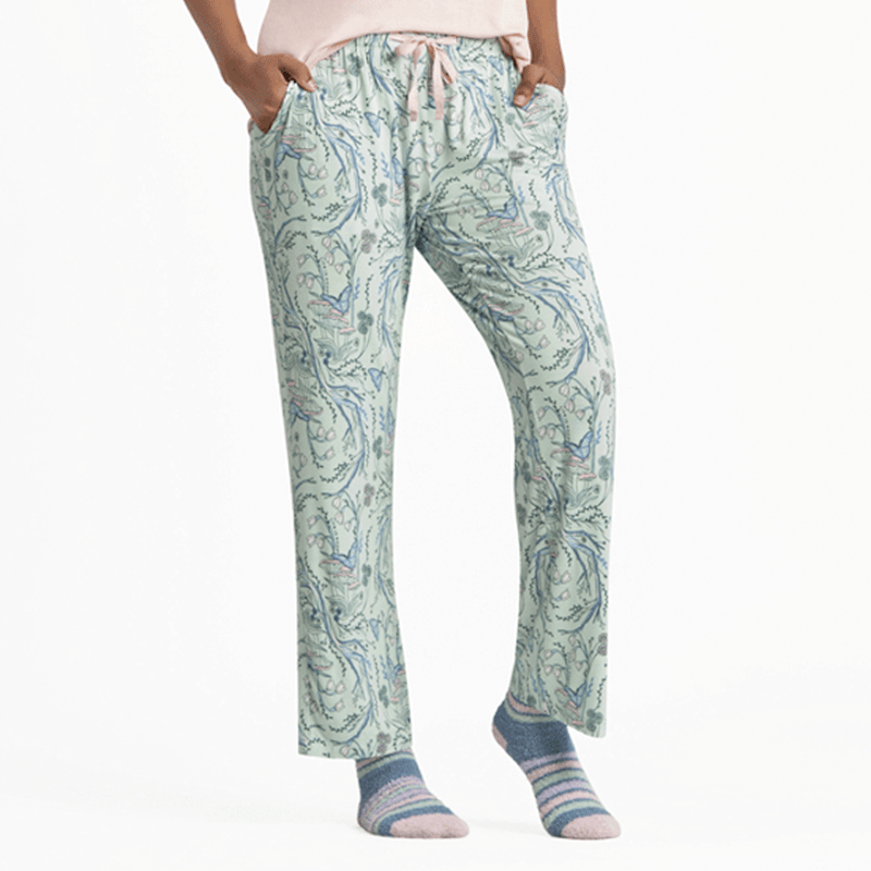 Life is Good Women's Woodland Floral Pattern Lightweight Sleep Pant Sage Green