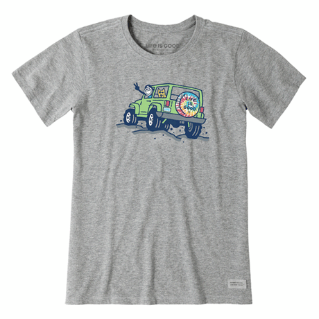 Life is Good Women's Jake and Rocket ATV Short Sleeve Tee Heather Gray