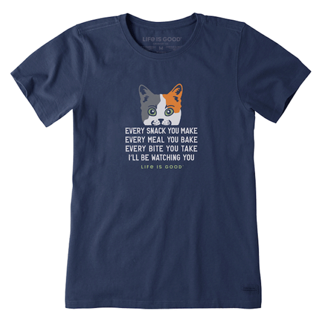 Life is Good Women's I'll Be Watching You Cat Crusher Tee Darkest Blue