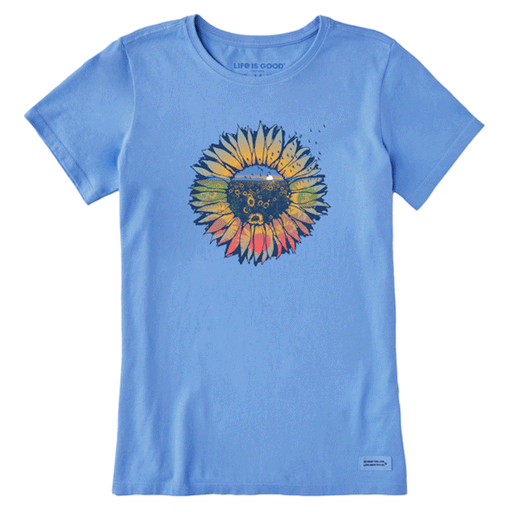 Life is Good Women's Sunflowerscape Short Sleeve Tee Cornflower Blue