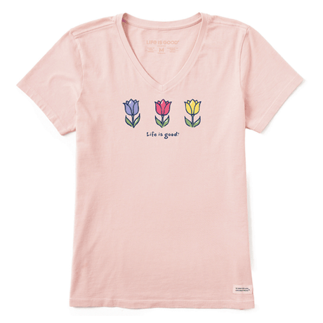 Life is Good Women's Three Tulips Short Sleeve Vee Himalayan Pink