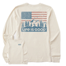 Life is Good Women's Flag Mountain Scene Long Sleeve Crusher-LITE Tee Putty White