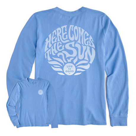 Life is Good Women's Trippy Here Comes the Sun Long Sleeve Crusher-LITE Tee Cornflower Blue