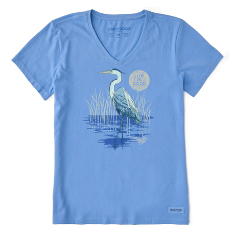 Life is Good Women's Heron on the Water Crusher-LITE Vee Cornflower Blue