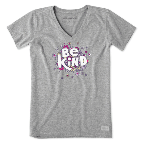 Life is Good Women's Be Kind Flower Lines Crusher-LITE Vee Heather Gray