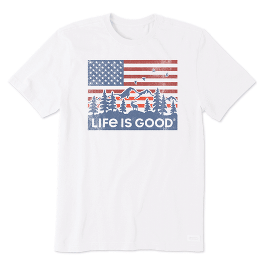 Life is Good Men's Flag Mountain Scene Crusher Tee Cloud White