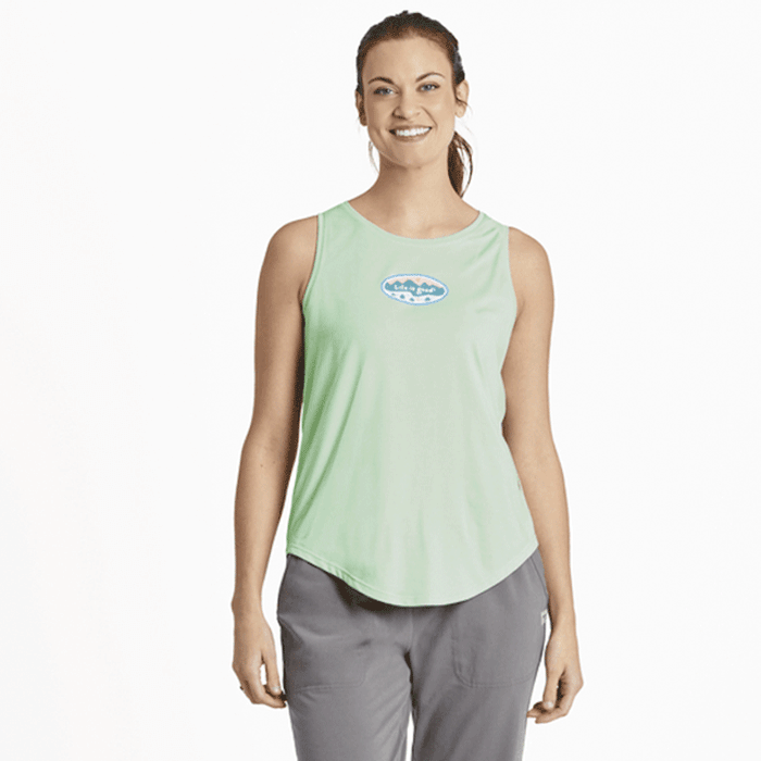 Life is Good Women's Mountainside Oval Active Tank Sage Green