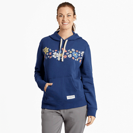 Life is Good Women's Spring Wildflower Stripe Simply True Fleece Hoodie Darkest Blue