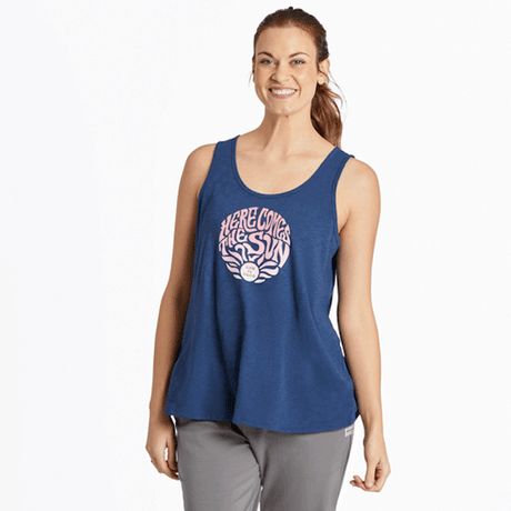 Life is Good Women's Trippy Here Comes the Sun Textured Slub Tank Darkest Blue