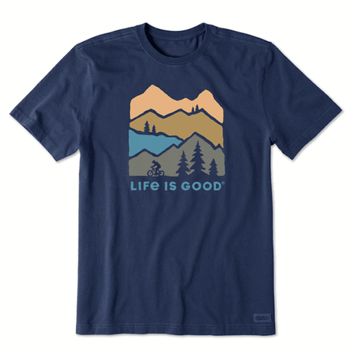 Life is Good Men's Mountain Bike Landscape Silhouette Crusher-LITE Tee Darkest Blue