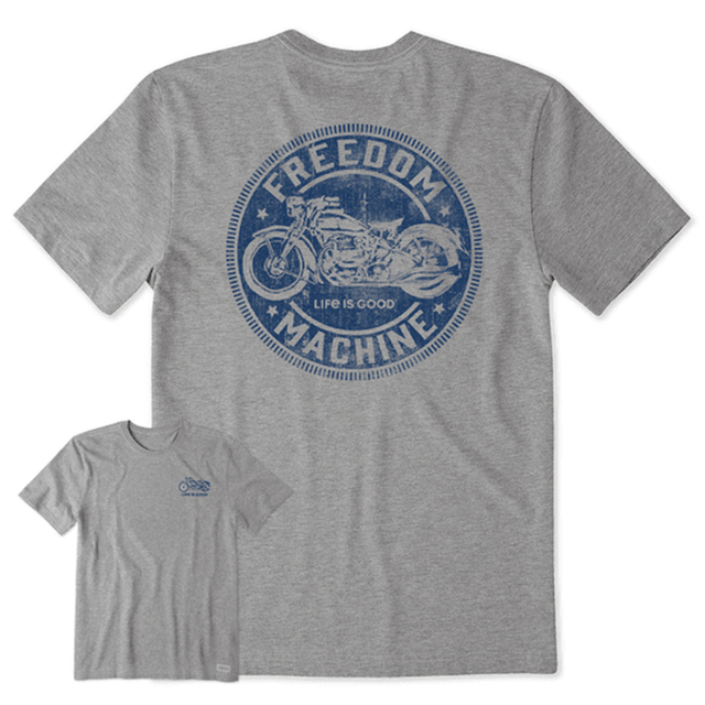 Life is Good Men's Freedom Machine Motorcyle Crusher-LITE Tee Heather Gray