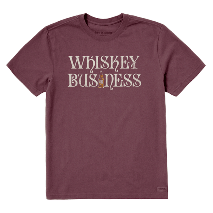 Life is Good Men's Whiskey Business Bottle Short Sleeve Tee Mahogany Brown