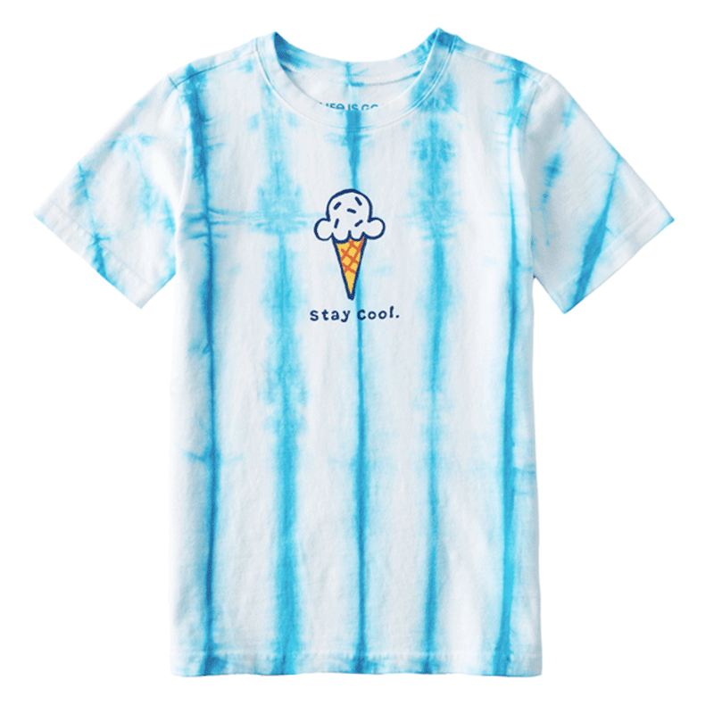 Life is Good Kids Tie Dye Stay Cool Cone Crusher Tee Island Blue Tie Dye