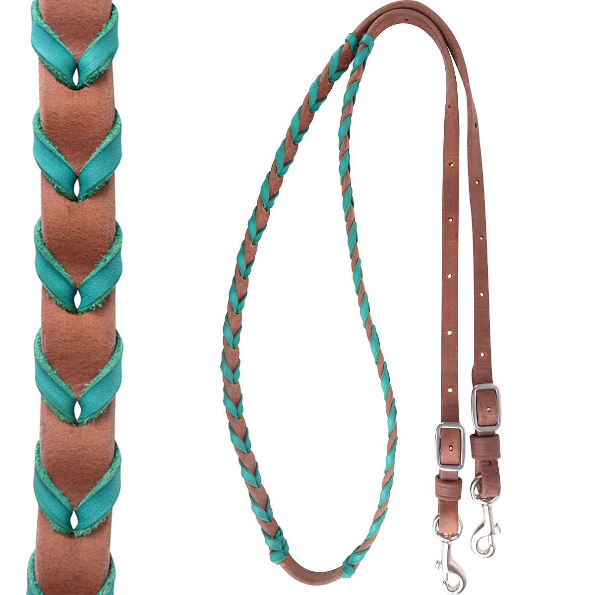 Martin Saddlery Latigo Laced Barrel Rein with Buckle and Keeper Snap Ends - Turquoise