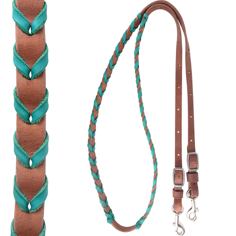 Martin Saddlery Latigo Laced Barrel Rein with Buckle and Keeper Snap Ends - Turquoise