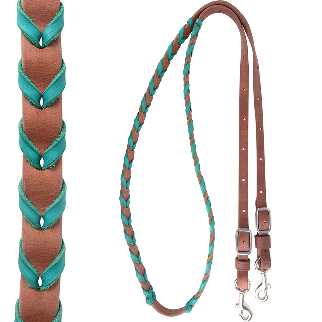 Martin Saddlery Latigo Laced Barrel Rein with Buckle and Keeper Snap Ends - Turquoise