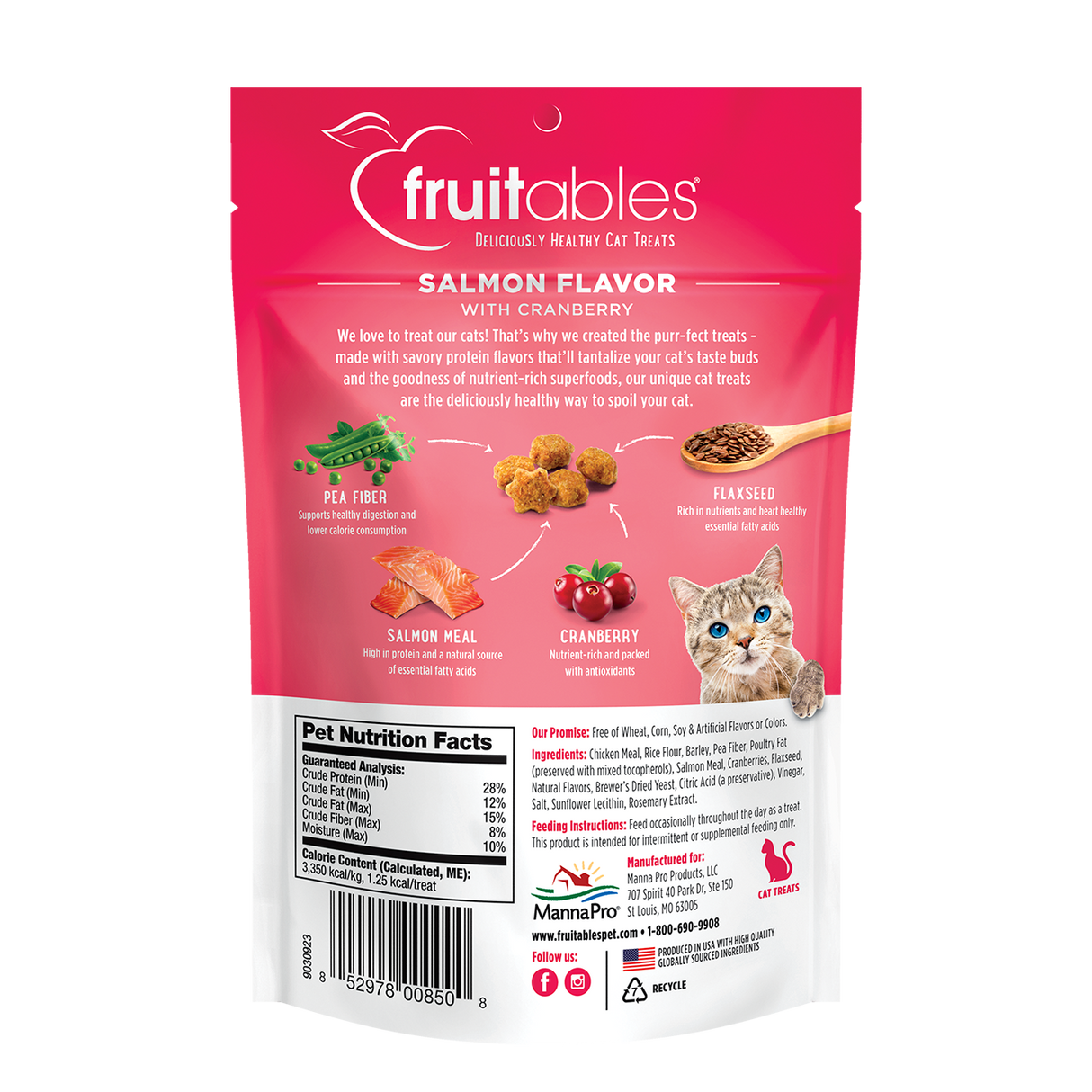 Fruitables Limited Ingredient Crunchy Cat Treats - Salmon Flavor with Cranberry - 2.5oz