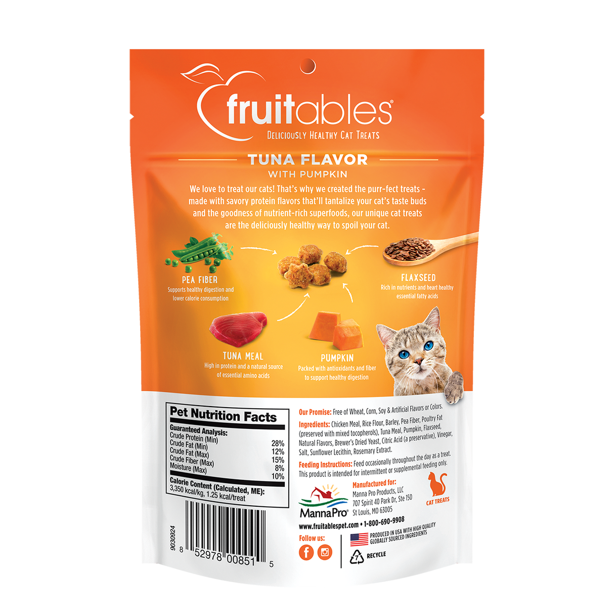 Fruitables Limited Ingredient Crunchy Cat Treats - Tuna Flavor with Pumpkin - 2.5oz