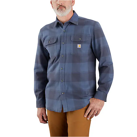 Carhartt Loose Fit Heavyweight Flannel Long-Sleeve Plaid Shirt - Navy