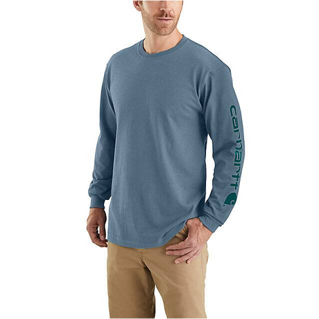 Carhartt Loose Fit Heavyweight Long-Sleeve Logo Sleeve Graphic T-Shirt - Thundercloud Heather