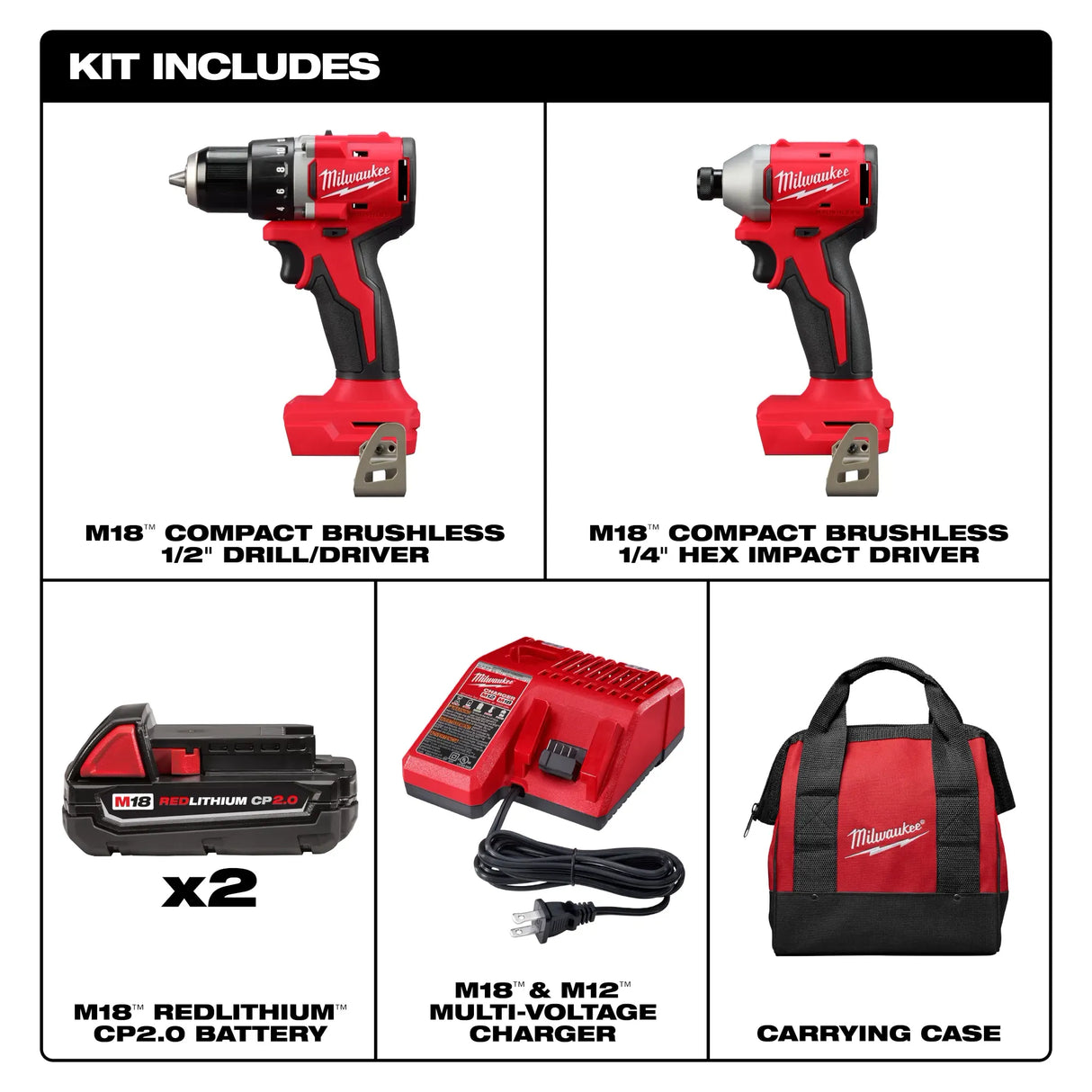 Milwaukee Tool M18 Compact Brushless 2-Tool Combo Kit