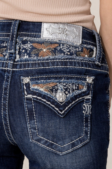 Miss Me Women's Floral Flap Pocket Bootcut Jeans