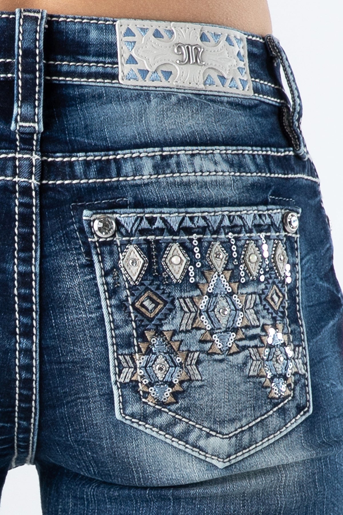 Miss Me Women's Aztec Geometric Mid-Rise Bootcut Jean