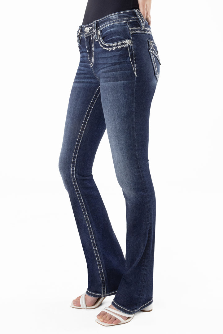 Miss Me Metallic Border Stitch Bootcut Jeans